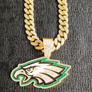 NFL Philadelphia Eagles 20 Inch Necklace Pendant Cuban Chain Link Football
